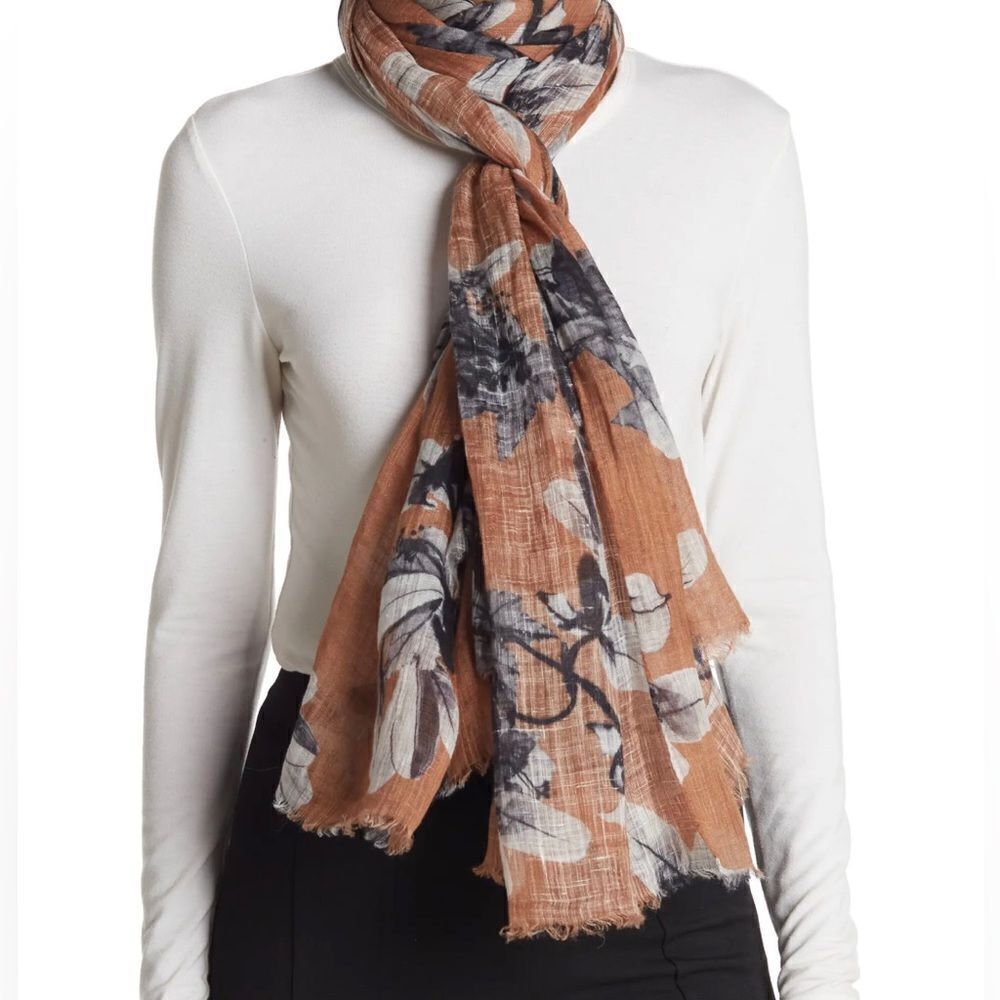 BRUNELLO CUCINELLI Floral-print linen-gauze wrap NWT MSRP US$1,455